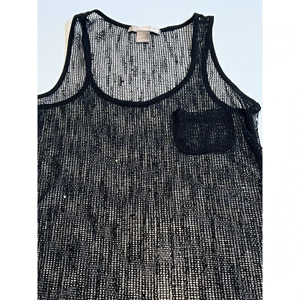 Women’s Swim Cover Up Size S Mesh Black Sequins‎ One Pocket Sheer Tank Pullover.
